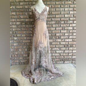 Altar'd State Angelique Cream Sleeveless V-Neck Maxi Gown
